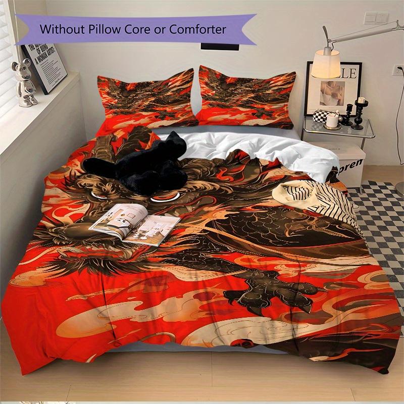 3Pcs Dragon Design Printed Bedding Set, Breathable And Soft,(Includes 1 Duvet Cover And 2 Pillowcases, Quilt Not Included) yy250815202