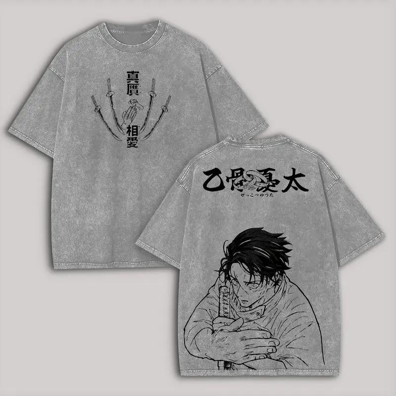 Anime Jujutsu Kaisen Okkotsu Yuta Print T-Shirt Herren Damen Baumwollkleidung Lässiges Lockeres T-Shirt Retro Gewaschenes Tee Harajuku T-Shirt