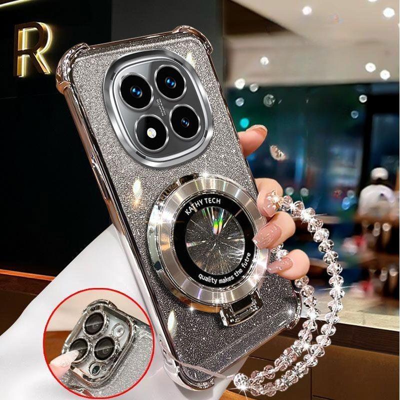 Crystal Bracelet Magnetic Stand Phone Case For Xiaomi Redmi Note 14 15 Pro Plus 15C 14C 14S 4G 5G  Soft Glitter Shockproof Cover