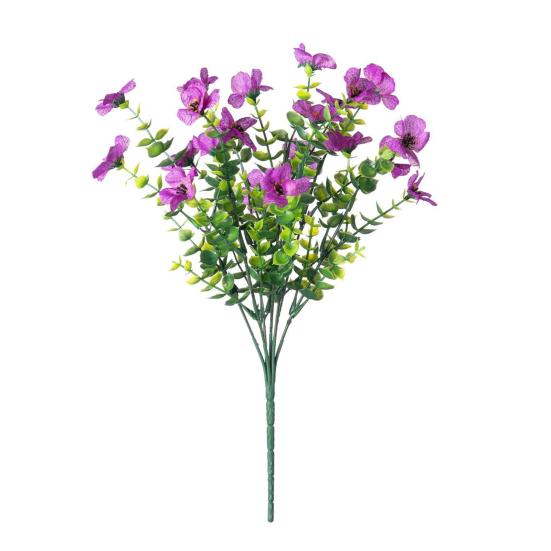 5Pcs Artificial Violet Flower with Green Leaves 7 Fork Fake Silk Flower Stem Home Office Wedding Party Indoor Outdoor Faux Bloom Table Centerpiece