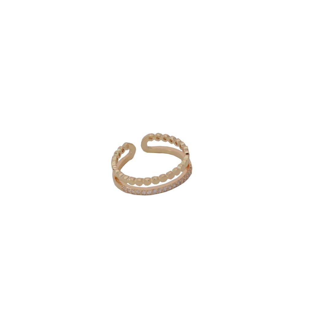 Double-layer Zircon Ring for Women's Simple and Advanced Sense, New Versatile Cold Wind Honeycomb Fashionable Opening Adjustable Ring