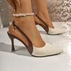Women's Fashion New 2026, Beige Flats, Linen Splicing Pu Leather, Ultra High Heels, Stiletto Heels, Pointed Toe Shoes, Slingbac
