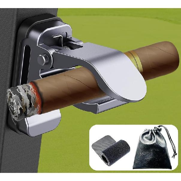Магнитный держатель для сигар для гольф-кара, Универсальный зажим для сигар с сильными четырьмя магнитами и противоскользящей силиконовой задней стороной без царапин, Петля-ремешок и сумка для хранения