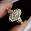Huajie Women's Rhombus Cubic Zirconia Brilliant Rings Retro Gold Color Elegant Classic Banquet New  Fashion Tide