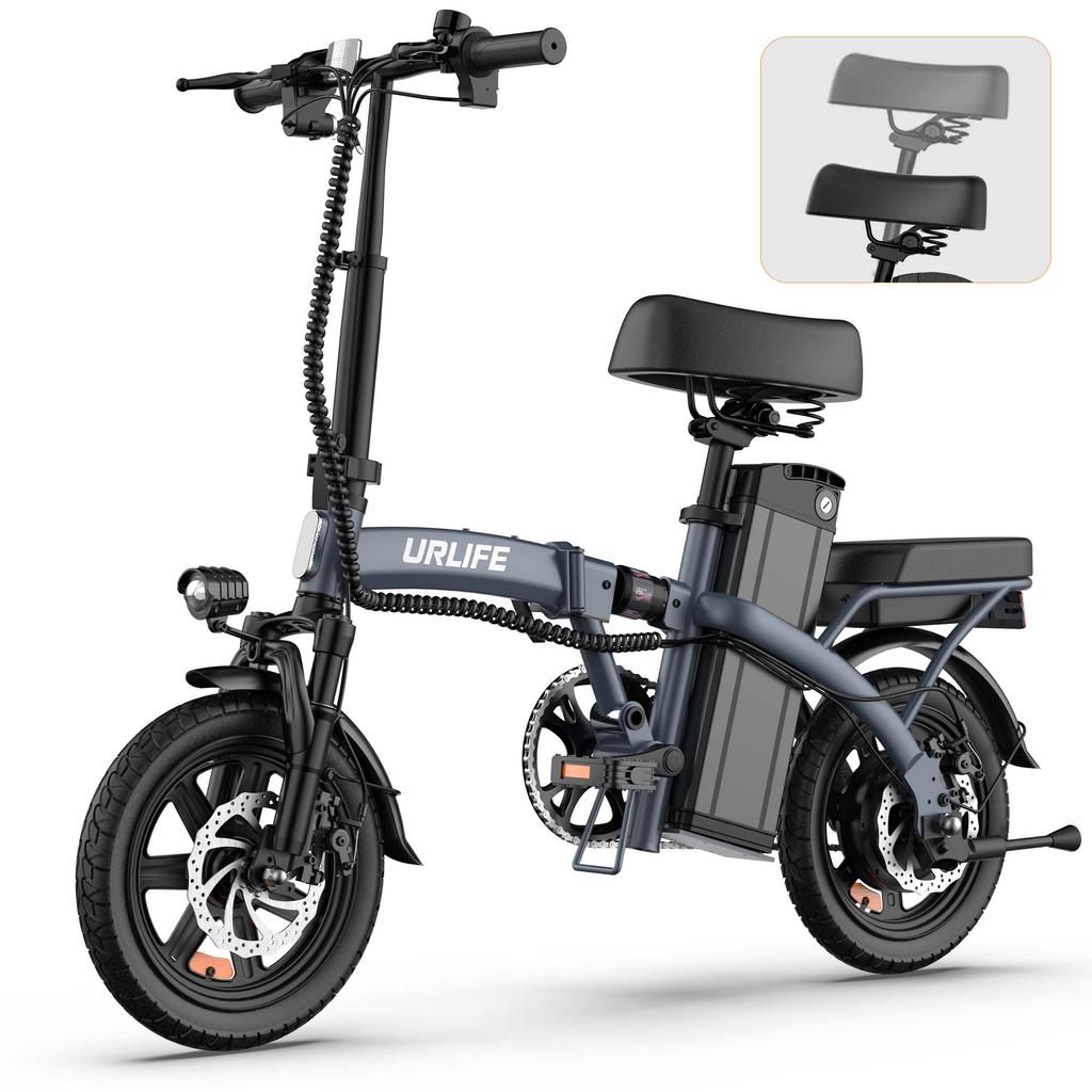 URLIFE F1L Yetişkin Şehir Elektrikli Bisikleti Seleli 48V7.5AH Batarya 350W Motor Elektrikli Bisiklet 14 İnç Off-Road Lastikler Kentsel Ulaşım Katlanabilir e-Bisiklet