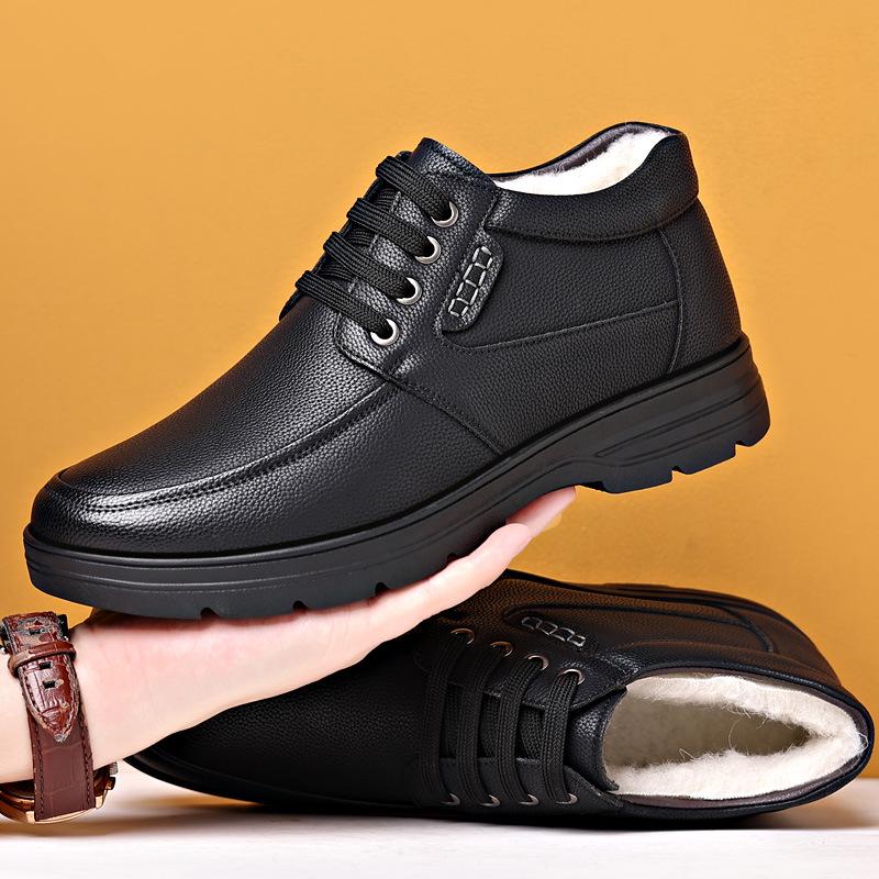 Pánské zimní protiskluzové bavlněné boty s velurovou podšívkou - Neformální venkovní obuv pro tatínky středního věku