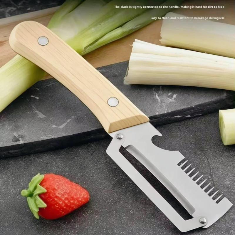 2026 New Paring Knife Ergonomic Wood Handle Knife Stainless Steel Vegetable Peeler with Wooden Handle 2-in-1 Fruit Potato Peeler