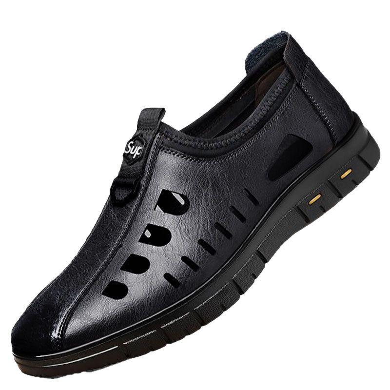 Breathable hollow leather shoes hole shoes men's casual shoes chef sandals business dad shoes