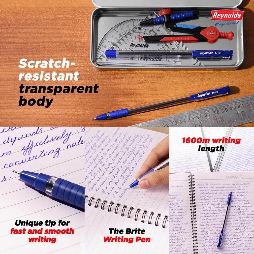 Reynolds Brite Ball Pens Pack Of 1 25 Blue Ink 0.7 mm Tip Smooth Writing Pens For Students School Office Use