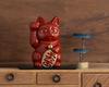 Gingado Maneki Neko Red Right Paw Made of Lucky Good Feng Shui Takaoka Bronze Maneki Neko (Large - 16cm) Lacquer, Raised, Metal, Cat, Luck, Figurine,