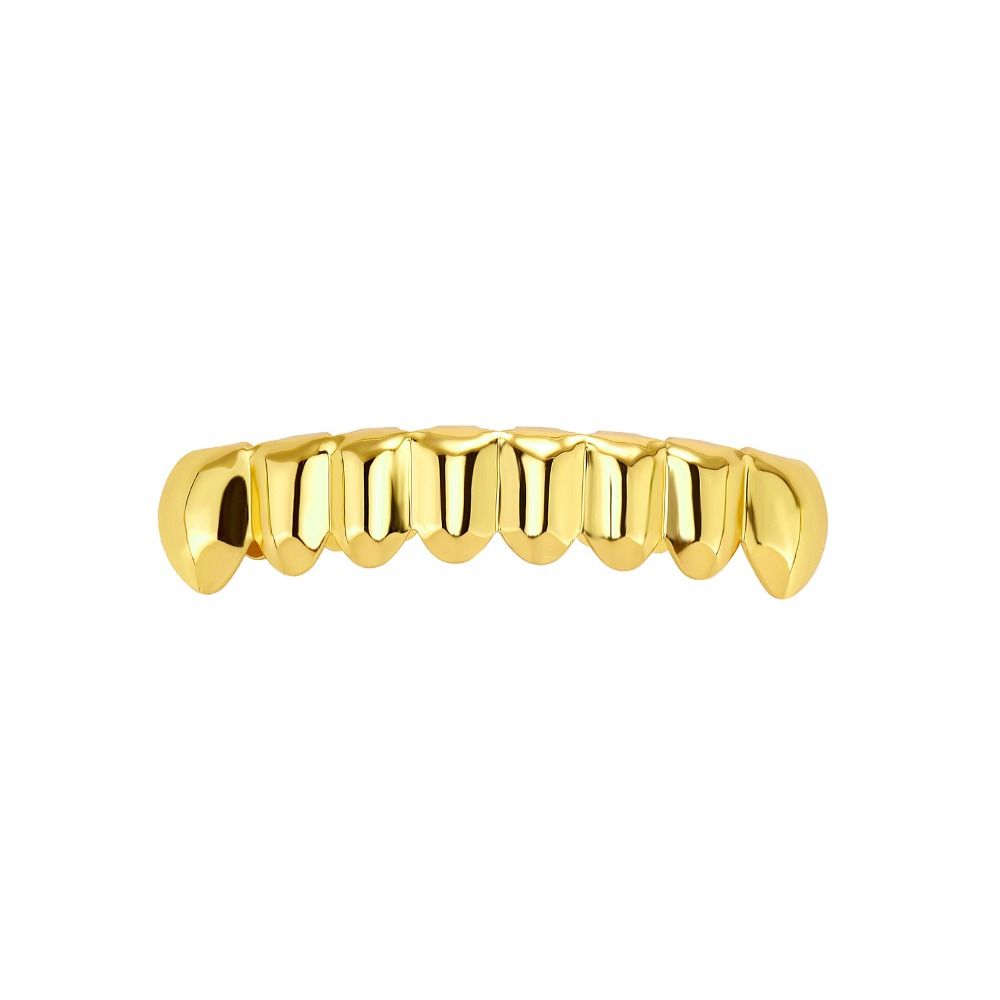 Fashion Hip Hop Teeth Grillz Top Bottom Set 18K Gold Anti Slip Fangs Glossy Teeth Shiny Gold Mouth Tooth Caps Cosplay
