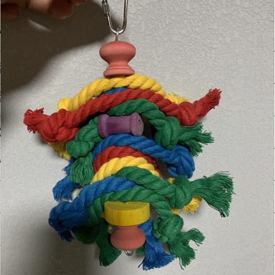 Bird Cage Toy Colorful Cotton Rope Wood Blocks Training Toy Bird Parrot Hanging Chewing
