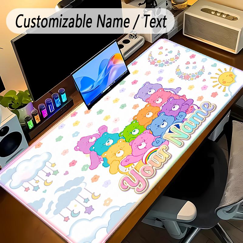 Large Mouse PadCare Bears Custom Name Text Personalized Desk Mat Non Slip Gaming Pad