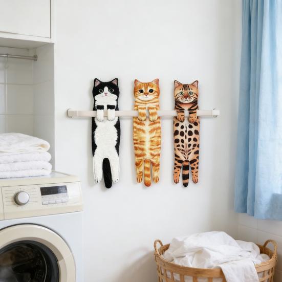 Ręcznik do rąk 3D Kotek Kitty Ręcznik do rąk z zatrzaskami Wiszący Dekoracyjny Miękki Chłonny Szybkoschnący Ręcznik do twarzy Artykuły łazienkowe