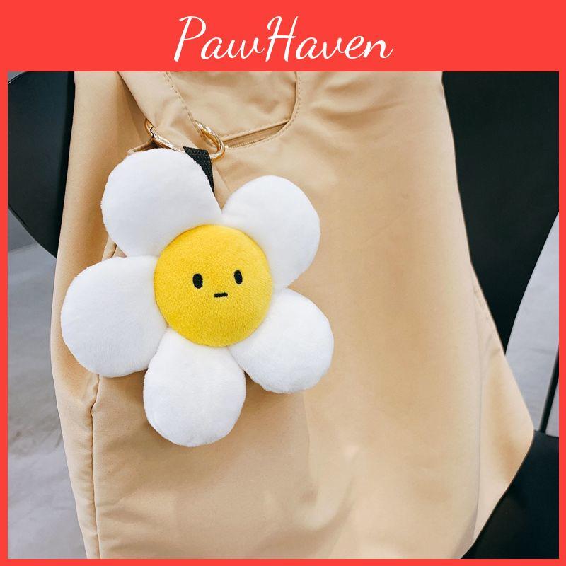 Cute Sunflower Plush Keychain Doll For Decorating And Hanging, White Color, 14cm/5.12in Height