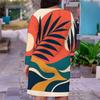 Women Plus Size V Neck Long Sleeve Gradient Printed Fitted Midi Dress