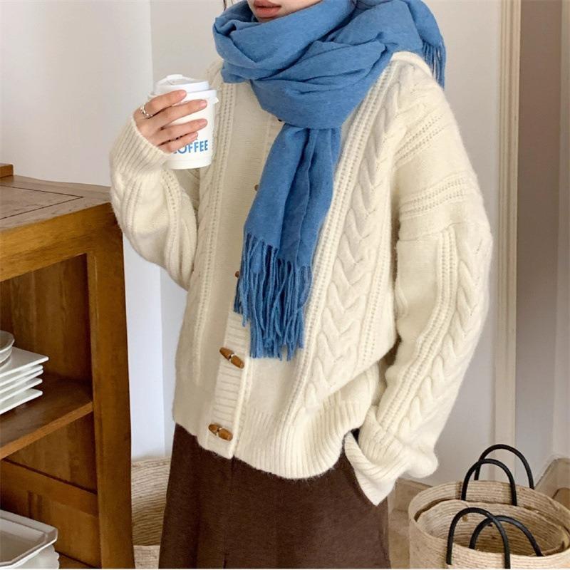 Soft Waxy Loose Hooded Horn Buckle Sweater Women's New Autumn and Winter Small Knitted Cardigan Jacket