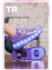 Children's Purple and White Convertible Four-Wheel Roller Shoes with Double-Wheel Hidden Skates