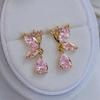 Pair Fashionable Elegant Exquisite Butterfly Bow Glass Inlaid Earrings for Women Daily Commuting Dating Gift