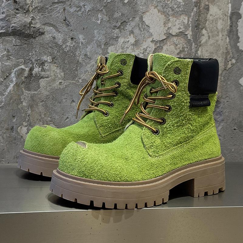 Men's and women's rhubarb boots couple's thick-soled heightening British style casual big-headed Martin boots 43156-44156-J