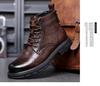Men's Black High-Top Martin Boots - British Style Casual Motorcycle Leather Footwear for Autumn and Winter.