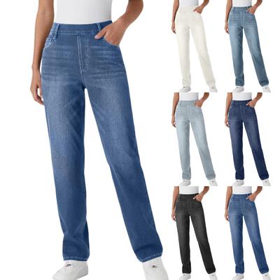 Dames High Waist Washed Dames Jeans Modieuze Veelzijdige Rechte Broek