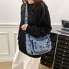 Kawaii KT Cat Denim Shoulder Bag for Girls, Cute Casual Single Strap Crossbody Purse, Trendy Multi Pocket Messenger Bag