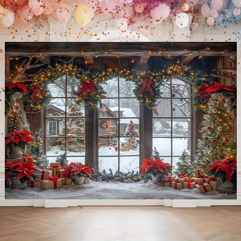 One piece of Christmas polyester background fabric with Christmas tree elements suitable for living room and outdoor decoration
