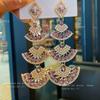 Silver needle diamond fan fringed earrings retro exaggerated temperament earrings niche light luxury high-end earrings women