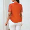 Women Tops V-Neck Short Sleeve Hollow Lace Splicing Design Shirt Tops Pure Color Slim