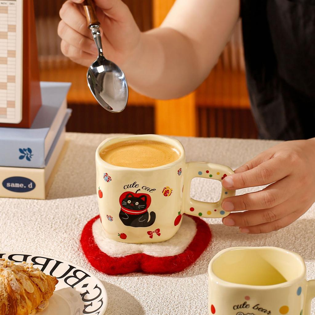 Cute Pet Cartoon Animal Ceramic Cup Cube Mug High Looking Couple Drinking Water Cup Student Breakfast Cup Coffee Cup