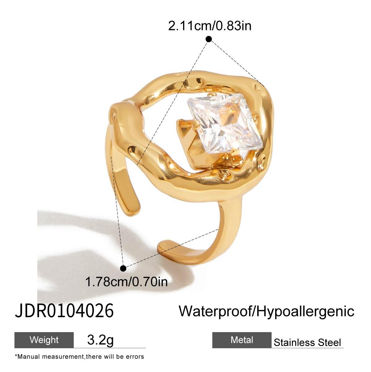 

Youthway White Zircon Setting Metal Geometric Ring Stainless Steel Fashion Finger Jewelry Waterproof Minimalist Adjustable Ring