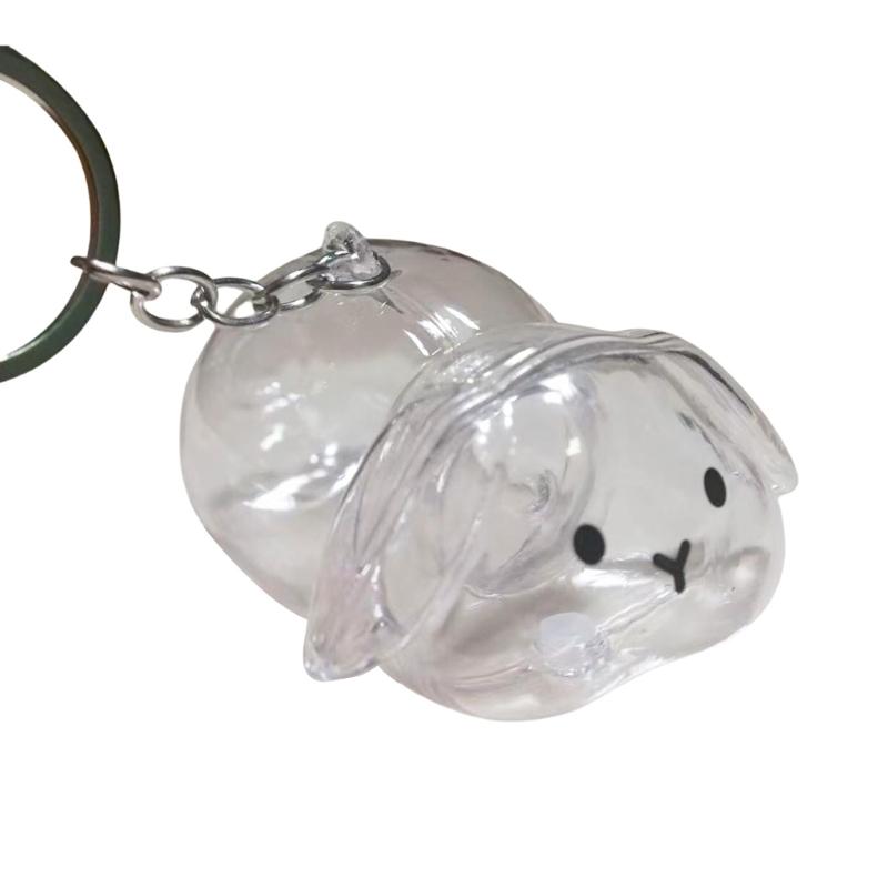 

Funny Rabbit Themed Keepsakes Bunnies Hair Container Keyring Decorative Clear Pet Furs Collector Keychain Pendant Gift