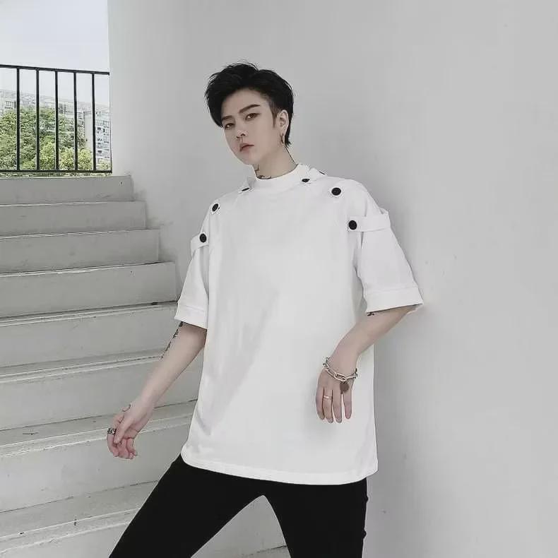 Pánské asymetrické tmavé niche holičské tričko Yamamoto Yohji, velká velikost, krátký rukáv