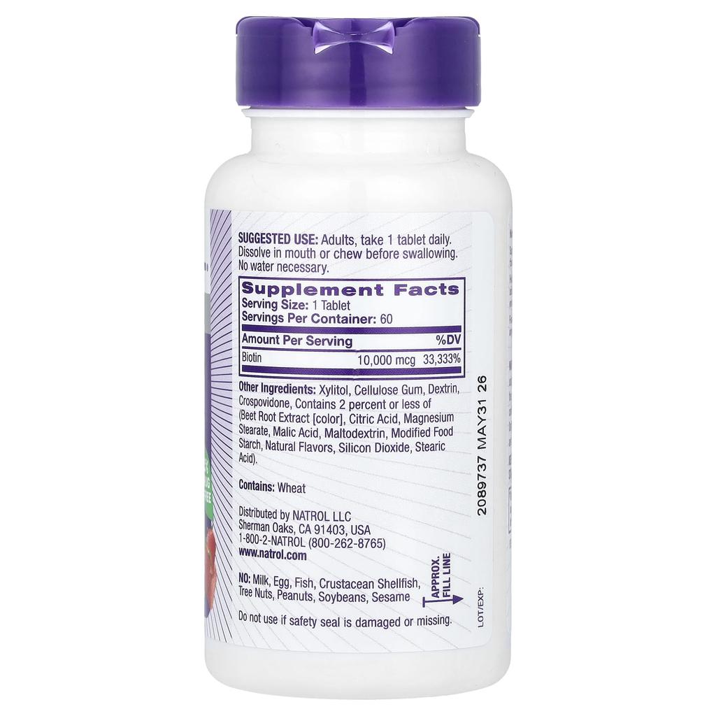 Natrol, Biotin, schnell zerfallend, maximale Stärke, Erdbeergeschmack, 10.000 mg, 60 Tabletten