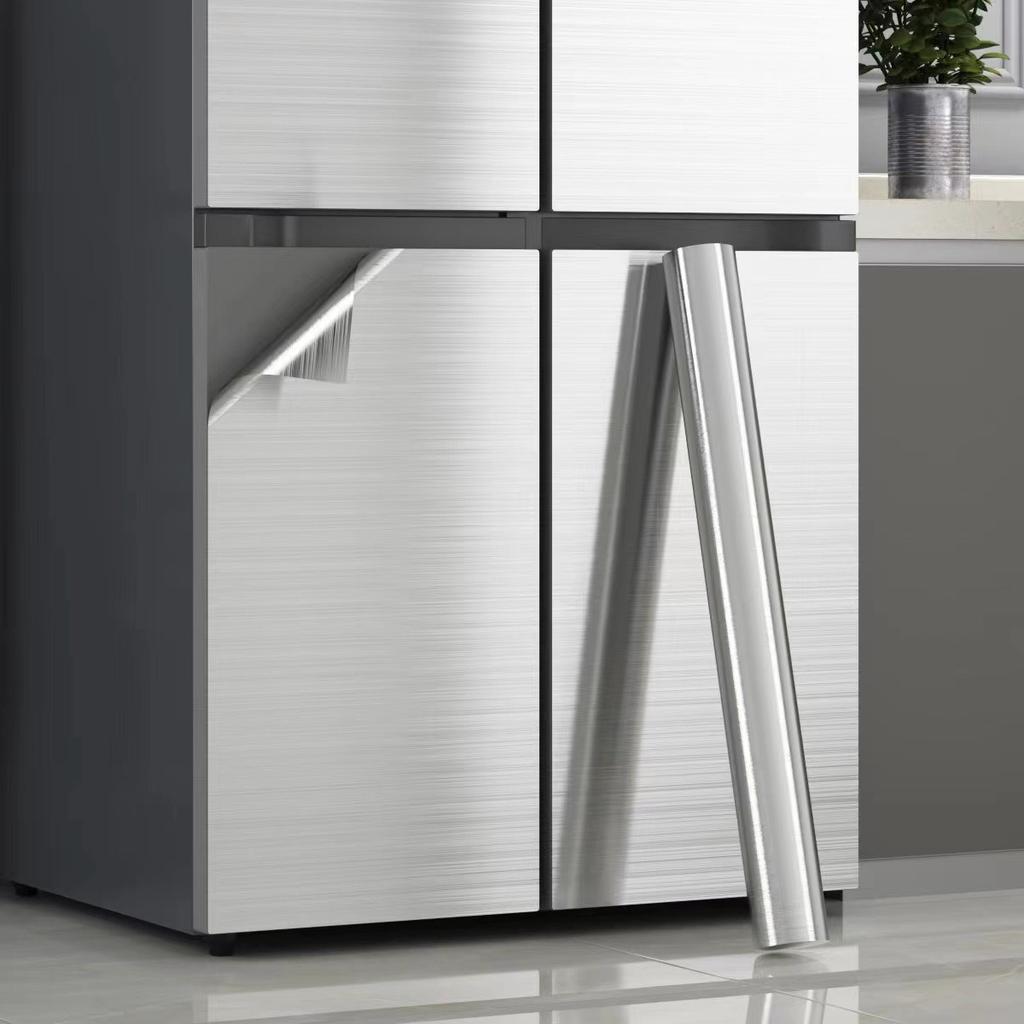 40cm PVC Metal Brushed Silver Removable Wallpaper Decor Film Vinyl Waterproof Oil-proof House Appliance Kitchen Elevator Sticker