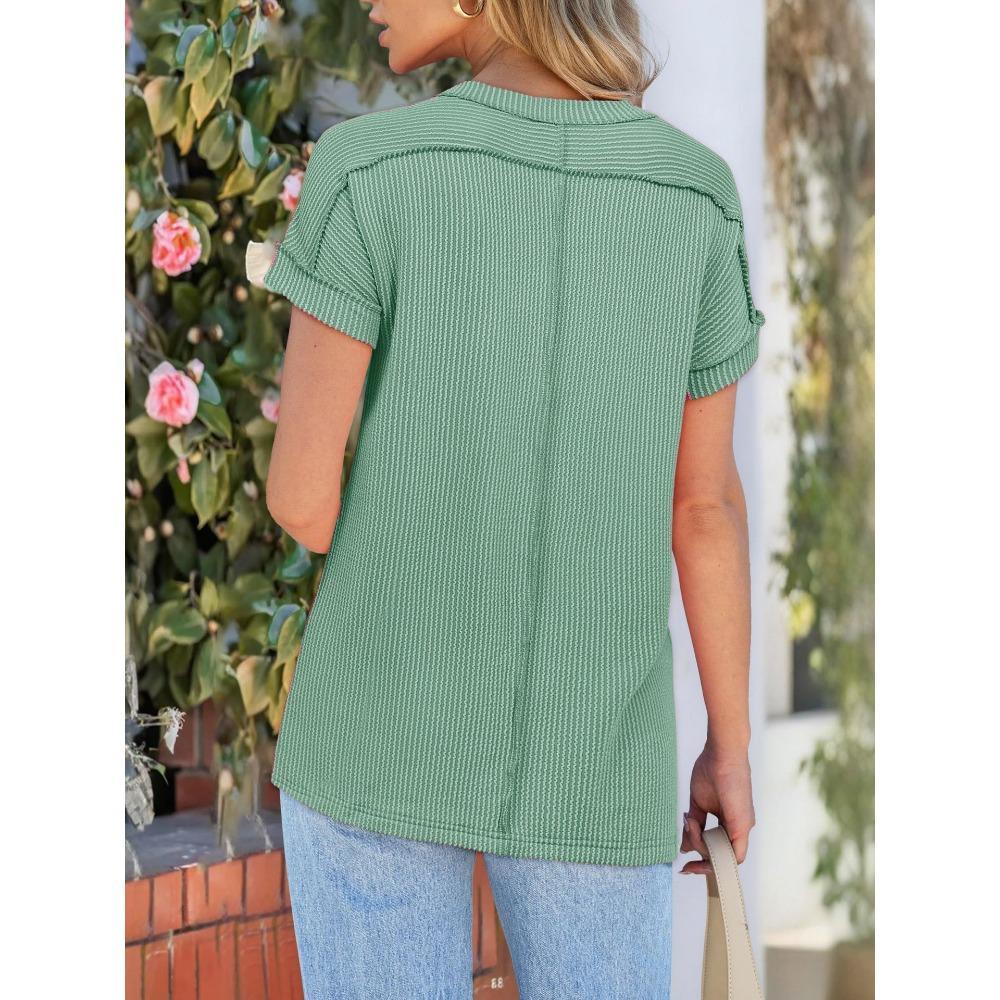 Summer New Round Neck Outer Seam Twisted Strip Short Sleeved Simple Loose T-shirt for Women