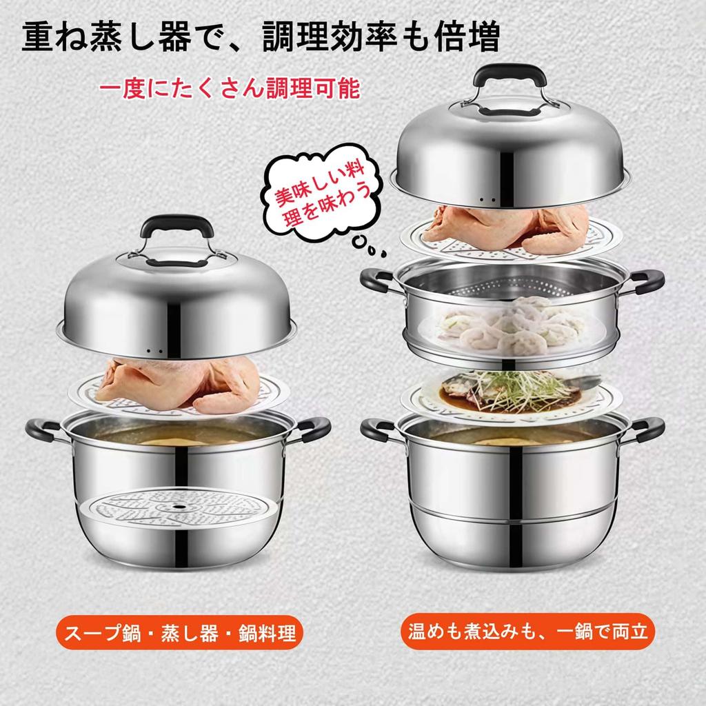 bbslauu Stainless Steel Three-Tier Steamer, Multifunctional, with Glass Lid, Gas and Induction Cooktop Compatible, Steamer with Steaming Cloth (30cm