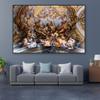Vintage Renaissance Art Poster Gold and Blue Floral People Inside Temple Prints Canvas Painting for Home Living Room Decoration