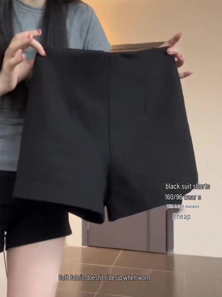 

Осенние женские шорты А-силуэта с высокой посадкой черного цвета: Похудение, Повседневный, Стиль горячей девушки 4XL чёрный