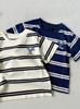 Kids' Summer Cartoon Print Striped T-shirt - Pure Cotton, Korean Style, Short Sleeve, Unisex