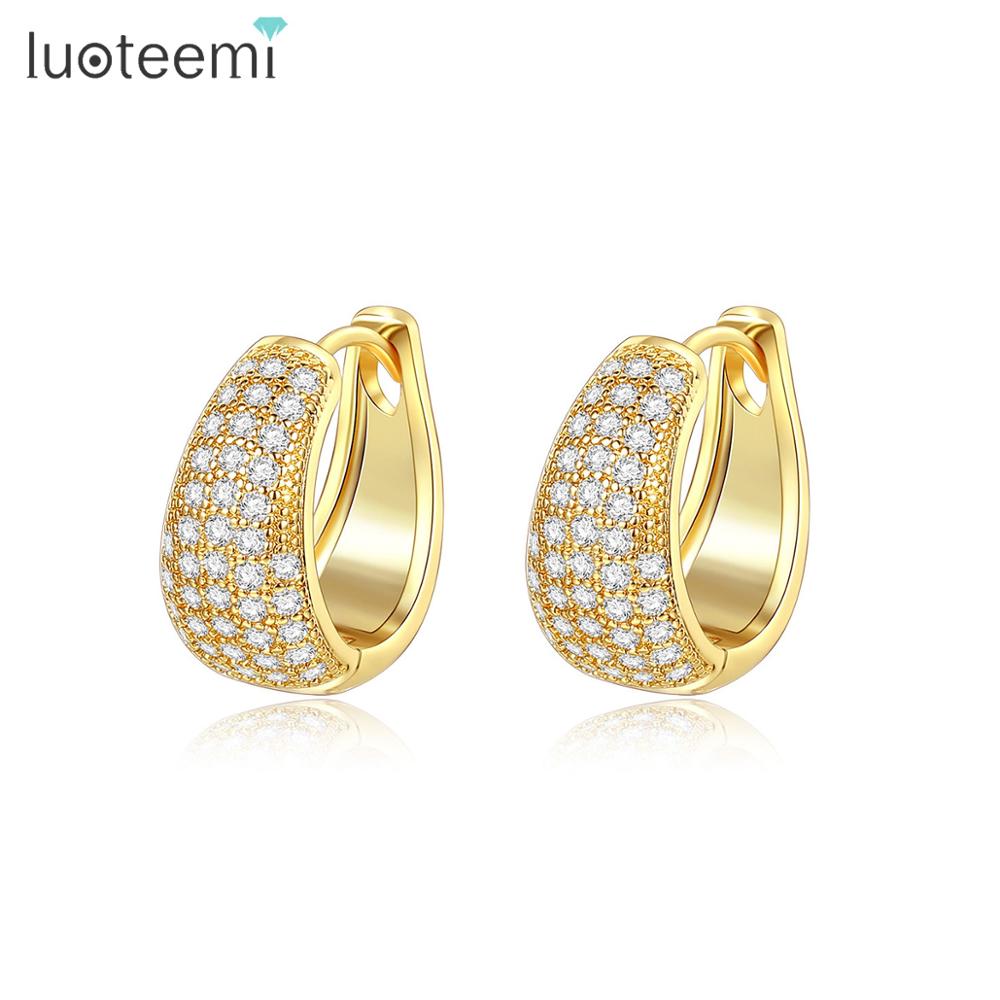 LUOTEEMI Charm Gold Plated Huugie Earrings for Women a AA Cubic Zirconia Huggie Girls Ear Rings