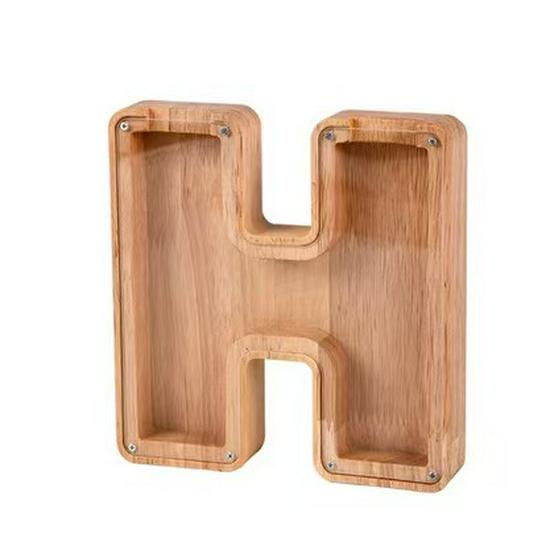 Wooden & Acrylic Money Box: Transparent 26-Letter Savings Bank for Kids