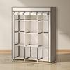 Multi-Storage Wardrobe, 8 Shelves, 2 Hanging Rails, Cream Non-Woven Fabric