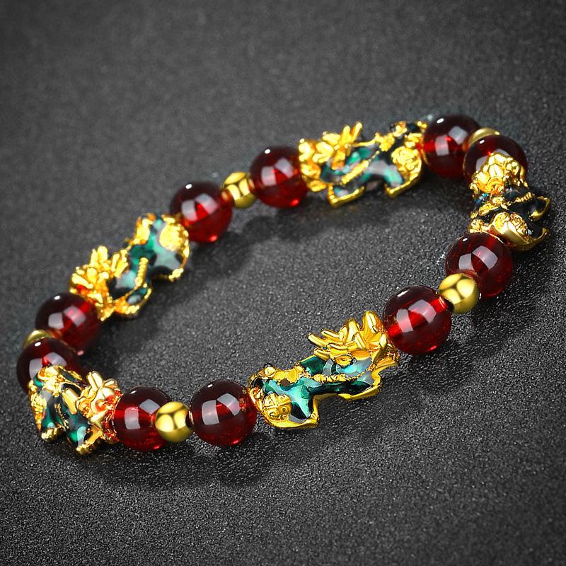 Vietnamese Sand Gold Pixiu Bracelet with Imitation Hetian Jade & Green Agate Beads, Women's Discoloring Stone, TikTok Style.