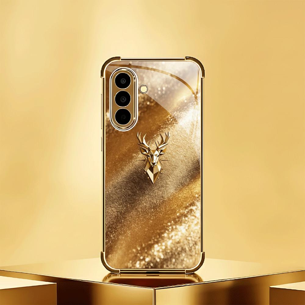

Geometric deer head pattern glass phone case suitable for Samsung Galaxy S26 S25 S24 S22 S21 S20 FE/Ultra/Plus anti drop case Galaxy S20FE золотой