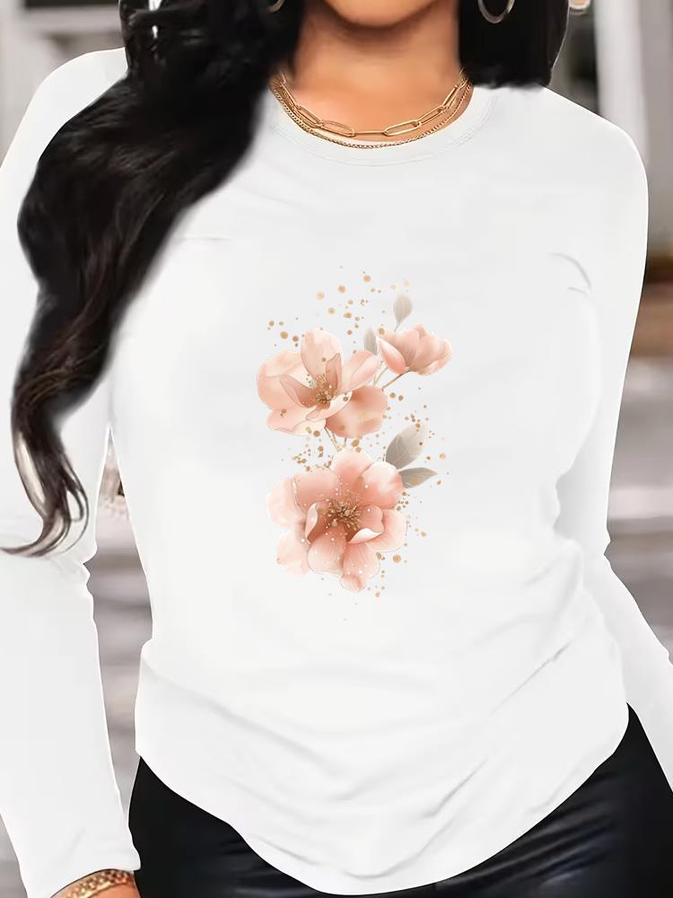 (Asian Size) Love Heart Style Printed Female Clothing Women Tee Lady T Shirt Casual Fashion Top Long Sleeve Graphic T-shirts