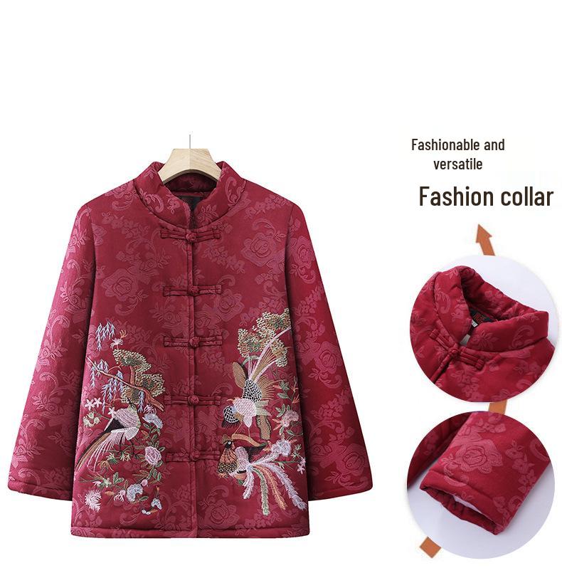 Warm Cotton Padded Jacket: Festive Tang Suit for Elderly Women - Perfect for Winter and Formal Occasions.