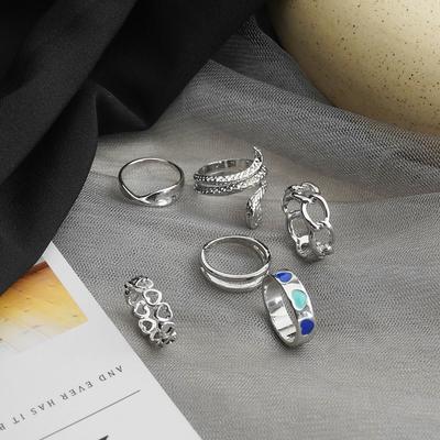 6 Rings / Set Bohemian Jewelry Gift Ring Set Snake Opening Love Hollowed Out Gift Party Women's Ring