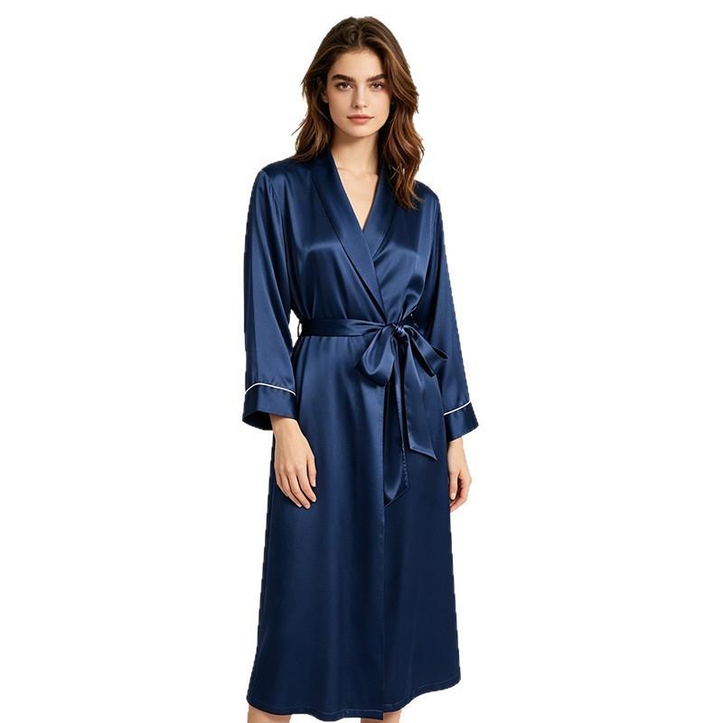 100% Pure Silk Womens Long Robe Lightweight Sleepwear Lounge Gown Home Fall Winter